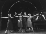 (L-R) Actors Armelia McQueen, Ken Page, Charlaine Woodard, Andre De Shields, Nell Carter and Luther Henderson (at the piano) in a scene from the Broadway production of the musical "Ain't Misbehavin'.".