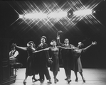 (L-R) Luther Henderson (at the piano) with actors Armelia McQueen, Ken Page, Charlaine Woodard, Andre De Shields and Nell Carter in a scene from the Broadway production of the musical "Ain't Misbehavin'.".