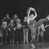 Actress Meryl Streep (4R) as Alice in Wonderland with actors Amanda Plummer (L), Deborah Rush (5L) and Mark Linn-Baker in a scene from the NY Shakespeare Festival production of the musical "Alice."