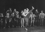 Actress Meryl Streep (4R) as Alice in Wonderland with actors Amanda Plummer (L), Deborah Rush (5L), Michael Jeter (3R) and Mark Linn-Baker (R) in a scene from the NY Shakespeare Festival production of the musical "Alice."