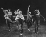 Actress Meryl Streep (C) as Alice in Wonderland with actors Amanda Plummer (R), Deborah Rush (L) and Mark Linn-Baker (2L) in a scene from the NY Shakespeare Festival production of the musical "Alice."