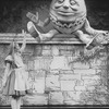 Actress Kate Burton as Alice talking to a Humpty Dumpty-like character in a scene from the Broadway revival of the play "Alice In Wonderland.".