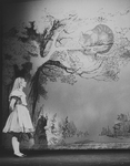 Actress Kate Burton as Alice talking to the Cheshire Cat in a scene from the Broadway revival of the play "Alice In Wonderland.".