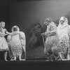 Actress Kate Burton as Alice with some eaglets in a scene from the Broadway revival of the play "Alice In Wonderland.".