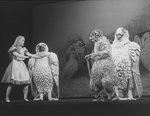 Actress Kate Burton as Alice with some eaglets in a scene from the Broadway revival of the play "Alice In Wonderland.".