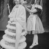 (L-R) Actresses Eva Le Gallienne (as the White Queen) and Kate Burton as Alice in a scene from the Broadway revival of the play "Alice In Wonderland.".