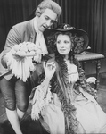 Actor David Dukes as Salieri with an unidentified actress in a scene from the Broadway production of the play "Amadeus"