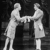 Actors Mark Hamill as Mozart (L) and David Birney as Salieri (R) in a scene from the Broadway production of the play "Amadeus"