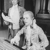 Actors Mark Hamill as Mozart (B) and David Birney as Salieri (T) in a scene from the Broadway production of the play "Amadeus"