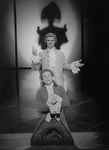 Actors Mark Hamill as Mozart (B) and David Birney as Salieri (T) in a scene from the Broadway production of the play "Amadeus"