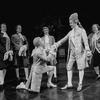Actors Mark Hamill as Mozart (R) and David Birney as Salieri (L) with others in a scene from the Broadway production of the play "Amadeus"