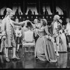 Actors Mark Hamill as Mozart (3L) and David Birney as Salieri (C) with others in a scene from the Broadway production of the play "Amadeus"