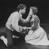 Actor Mark Hamill as Mozart with an unidentified actress in a scene from the Broadway production of the play "Amadeus"