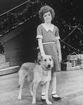 Actress Andrea McArdle as Little Orphan Annie with Sandy the dog in a scene from the Broadway production of the musical "Annie.".