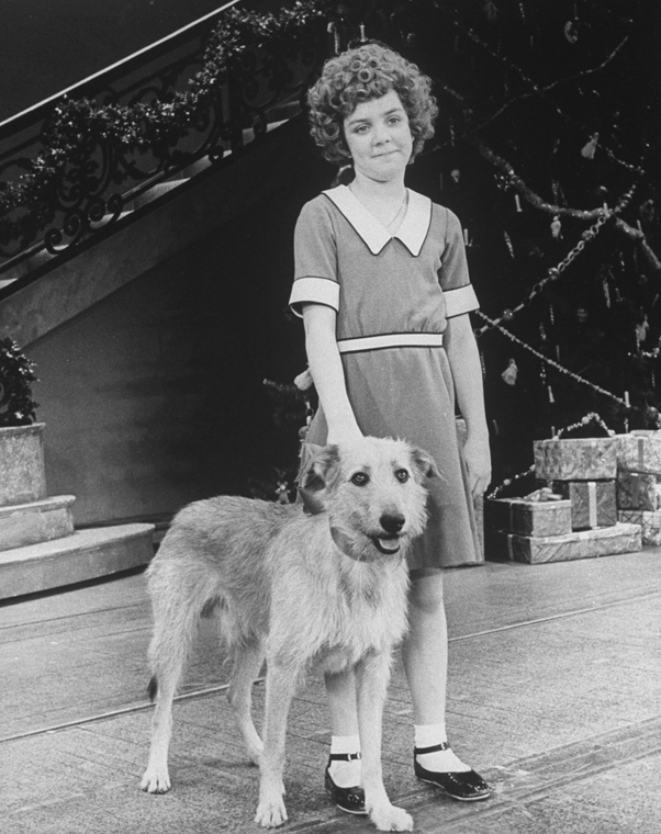 Actress Andrea McArdle as Little Orphan Annie with Sandy the dog in a