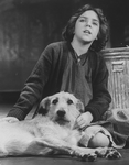 Actress Andrea McArdle as Little Orphan Annie with Sandy the dog in a scene from the Broadway production of the musical "Annie.".