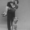 Actors Andrea McArdle as Little Orphan Annie, Reid Shelton as Daddy Warbucks and Sandy the dog in a scene from the Broadway production of the musical "Annie.".