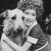 Unidentified actor as Little Orphan Annie with Sandy the dog in a scene from the Broadway production of the musical "Annie"