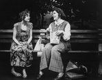 (R-L) Actresses Annie Golden and Debra Monk as pres. assassins Lynette "Sqeaky" Fromme and Sarah Jane Moore in a scene from the Playwrights Horizons production of the musical "Assassins".