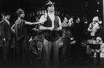 (L-R) Terrence Mann (Leon Czolgosz), Annie Golden (Lynette Fromme) Greg Germann (John Hinkley), William Parry, Eddie Korbich (Guiseppe Zangara), Jonathan Hadary (Charles Guiteau) and Lee Wilkof (Samuel Byck) from the Playwrights Horizons production of the. musical "Assassins."