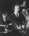 Mitch Weissman as Paul McCartney and Justin McNeil as Ringo in a scene from the Broadway stage production Beatlemania