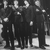 Unidentified actors impersonating Beatles (L-R) John Lennon, Paul McCartney, George Harrison and Ringo Starr in a scene from the Broadway production of the show "Beatlemania.".