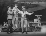 (L-R) Actors Bob Gunton, Daniel Jenkins (as Huck Finn) and Rene Auberjonois in a scene from the Broadway production of the musical "Big River"