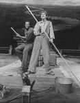 (R-L) Actors Daniel Jenkins (as Huck Finn) and Ron Richardson in a scene from the Broadway production of the musical "Big River"