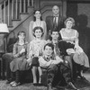 (L-R) Actors Elizabeth Ward, Kathleen Widdoes, Marissa Chibas, Matthew Broderick, Peter Michael Goetz, Patrick Breen and Marilyn Chris from the Broadway production of the play "Brighton Beach Memoirs"