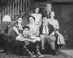 Actors Jonathan Silverman (2L), Elizabeth Perkins (C), Mark Nelson (3R), Charles Cioffi (2R) and Joan Copeland (R) in a scene from the Broadway production of the play "Brighton Beach Memoirs.".