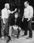 (L-C) Actors Carroll O'Connor and Frank Converse in a scene from the Broadway production of the play "Brothers"