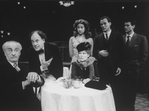 Actors Eli Wallach (L), Bob Dishy (2L), Anne Jackson (3R) and David Carroll (2R) in a scene from the Broadway revival of the play "Cafe Crown.".