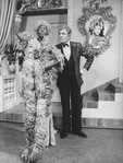 (R-L) Actors Gene Barry and William Thomas, Jr. (in drag) in a scene from the Broadway production of the musical "La Cage Aux Folles."