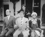 (L-R) Actors Walter Charles, Gene Barry, Brian Kelly and William Thomas, Jr. in a scene from the Broadway production of the musical "La Cage Aux Folles."