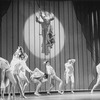 Actor George Hearn (C) in drag with drag performers in a scene from the Broadway production of the musical "La Cage Aux Folles."