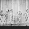 Actor George Hearn (C) in drag with drag performers in a scene from the Broadway production of the musical "La Cage Aux Folles."