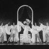 Actor George Hearn (C) in drag with drag performers in a scene from the Broadway production of the musical "La Cage Aux Folles."