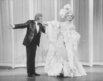 (L-R) Actors Gene Barry and George Hearn (in drag) in a scene from the Broadway production of the musical "La Cage Aux Folles."