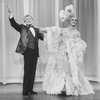 (L-R) Actors Gene Barry and George Hearn (in drag) in a scene from the Broadway production of the musical "La Cage Aux Folles."