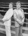 (R-L) Actors Gene Barry and George Hearn in a scene from the Broadway production of the musical "La Cage Aux Folles."