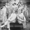 (R-L) Actors Gene Barry and George Hearn with drag performers in a scene from the Broadway production of the musical "La Cage Aux Folles."