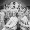 (R-L) Actors Gene Barry and George Hearn with drag performers in a scene from the Broadway production of the musical "La Cage Aux Folles."