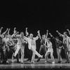 Actors Peter Marshall and Walter Charles (C) with others in a scene from the Broadway production of the musical "La Cage Aux Folles."