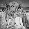 (L-R) Actors Gene Barry and Walter Charles with drag performers in a scene from the Broadway production of the musical "La Cage Aux Folles."