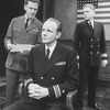 (R-L) Actors William Atherton, Michael Moriarty and John Rubenstein in a scene from the Broadway revival of the play "The Caine Mutiny Court-Martial"