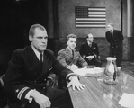 (L-R) Actors Jay O. Sanders, John Rubenstein, Michael Moriarty and William Atherton in a scene from the Broadway revival of the play "The Caine Mutiny Court-Martial"