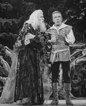 (L-R) Actors James Valentine and Richard Burton in a scene from the Lincoln Center revival of the musical "Camelot.".