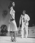 Actors Elizabeth Ashley and Keir Dullea in a scene from the Broadway revival of the play "Cat On A Hot Tin Roof.".