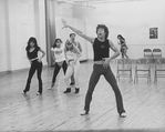 Terrence Mann (2R) and dancers rehearsing a number from the Broadway production of the musical "Cats"