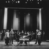 (C, L-R) Actors Judy Kuhn, Dennis Parlato, Philip Casnoff, Paul Harman, unidentified actor, David Carroll, Harry Goz and Marcia Mitzman in a scene from the Broadway production of the musical "Chess.".